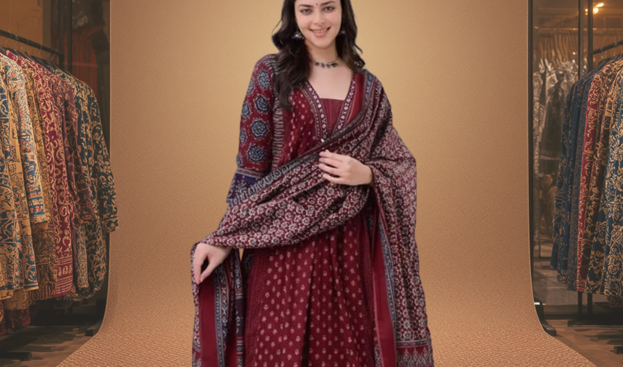 Best of Women’s Rayon Printed Anarkali Kurta and Pant with Dupatta Set